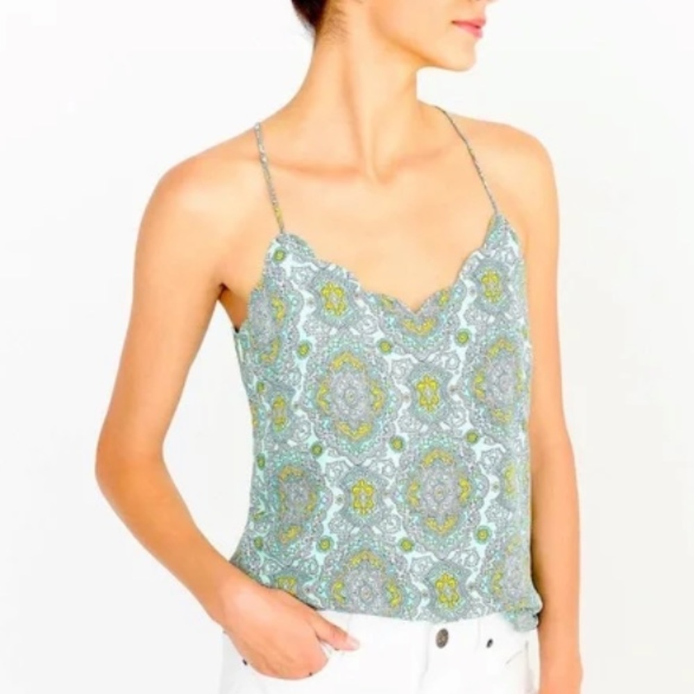 J Crew Factory Blue Paisley Print Scalloped Racerback Camisole Size 00